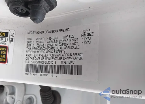 2016 Honda Cr-V Ex z USA, uszkodzony, nr VIN 5J6RM4H58GL131019